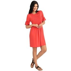 London Times Jersey Smocked Short Sleeve Baby Doll Dress In Coral Size 4 US $168